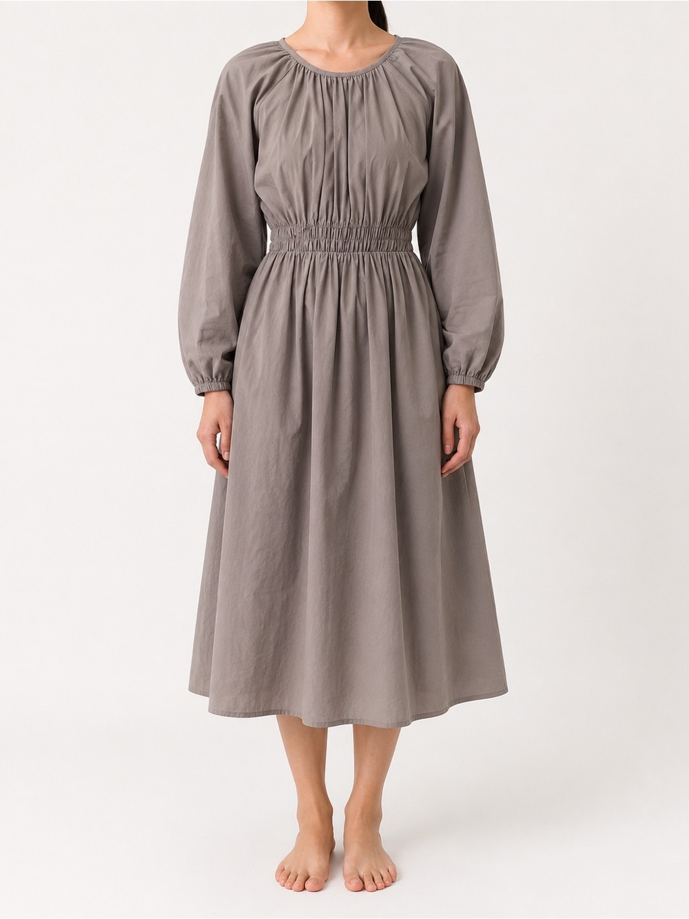 Poplin Semi Flared Long Dress Quiet Luxury Classic